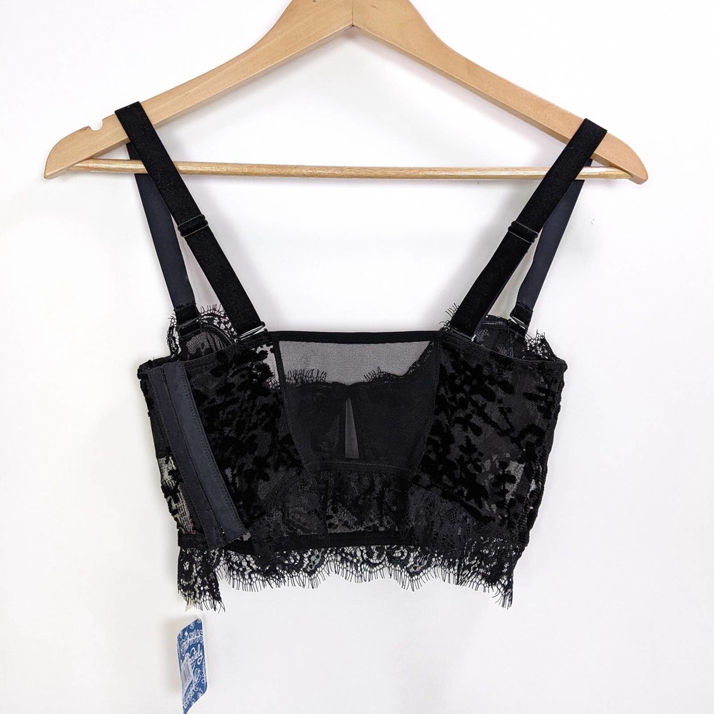 Free People Size S So Long Floral Velvet Sheer Mesh Lace Underwire Bra In Black - Picture 8 of 12